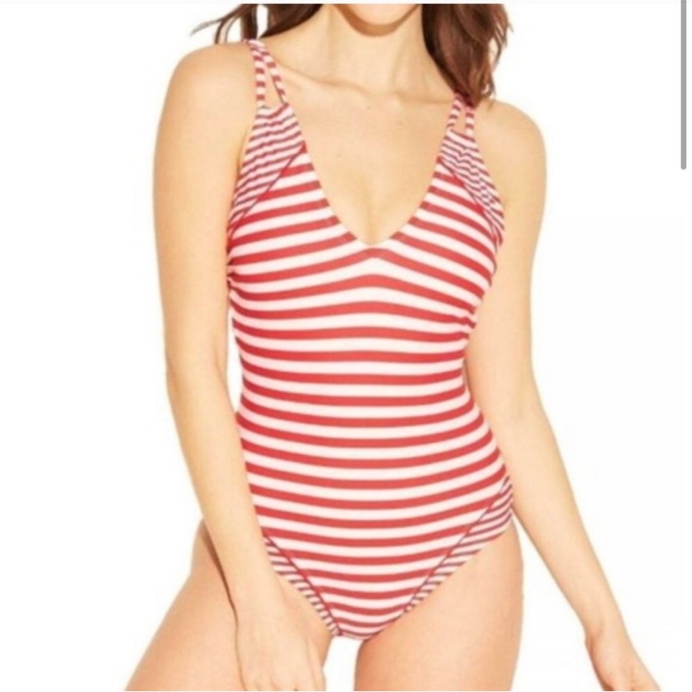 Kona Sol Red & White Striped Bathing Suit